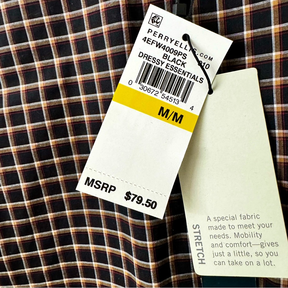 NWT- Perry Ellis Brown Checkered Print Men’s Button Down| Size Medium - Picture 5 of 5